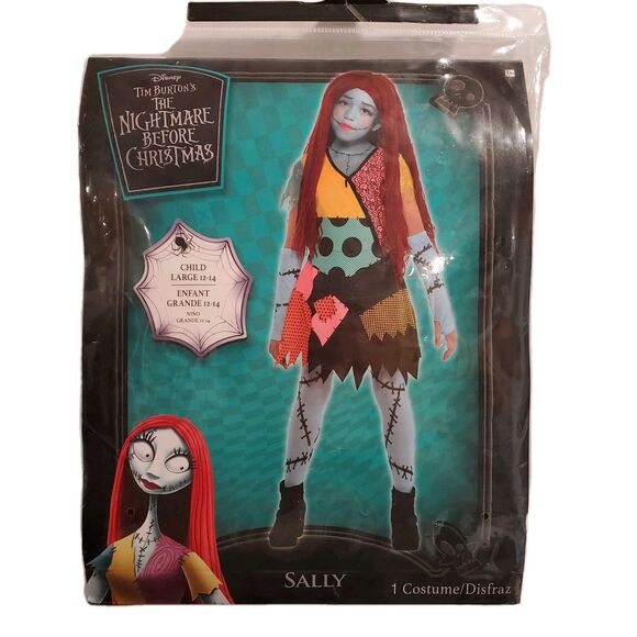 Nightmare Before Christmas Sally Halloween Costume Child Large Deluxe W/ Wig New